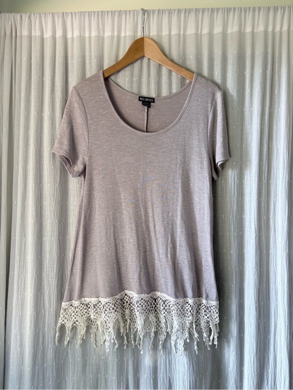 Miss Chievous Lavender Scoop Neck Tee with Crochet Hem